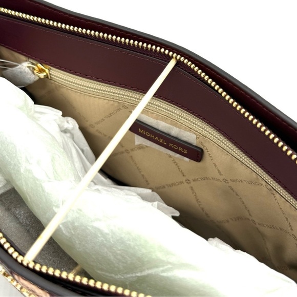 Michael Kors Sheila Medium Center Zip Satchel Bag Ox Blood Multi - Picture 9 of 11